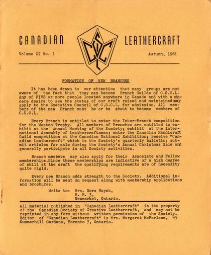 Autumn 1961 · Volume 11, No. 1 — cover of the original newsletter