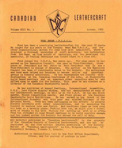 Autumn 1963 · Volume 13, No. 1 — cover of the original newsletter