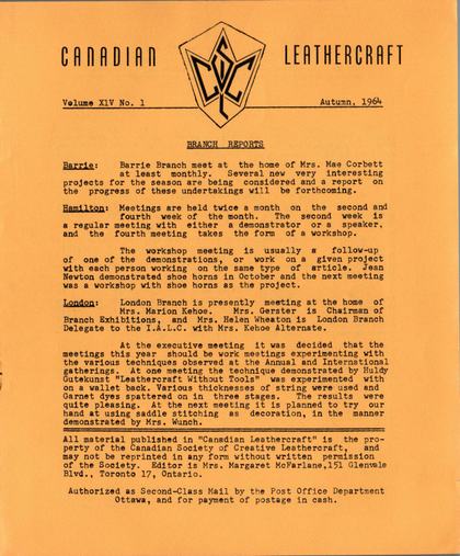 Autumn 1964 · Volume 14, No. 1 — cover of the original newsletter