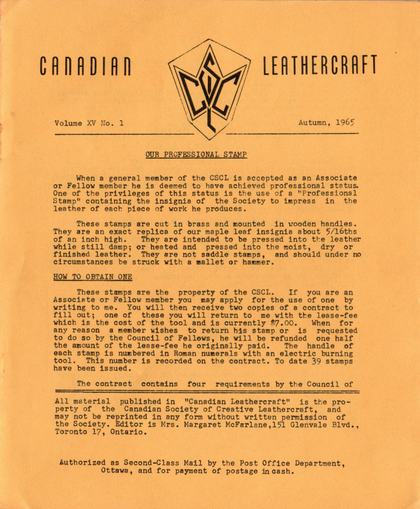 Autumn 1965 · Volume 15, No. 1 — cover of the original newsletter