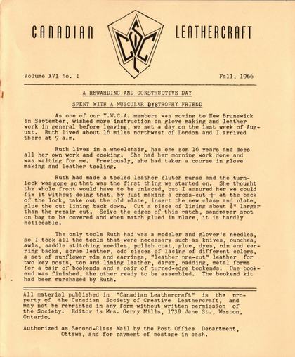 Fall 1966 · Volume 16, No. 1 — cover of the original newsletter