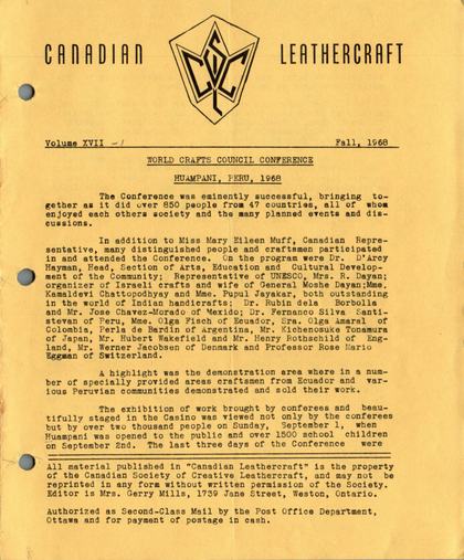 Fall 1968 · Volume 17, No. 1 — cover of the original newsletter