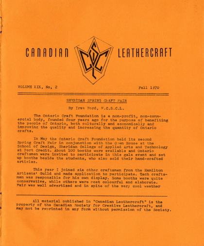 Fall 1970 · Volume 19, No. 2 — cover of the original newsletter