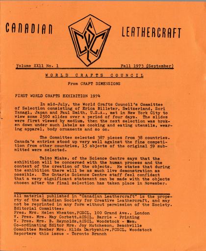 Fall 1973 · Volume 22, No. 1 — cover of the original newsletter