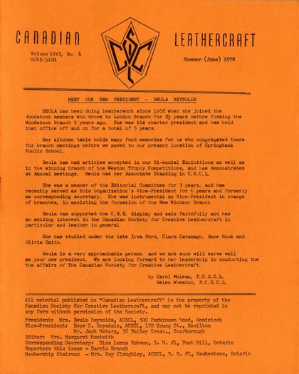Summer 1978 · Volume 26, No. 4 — cover of the original newsletter