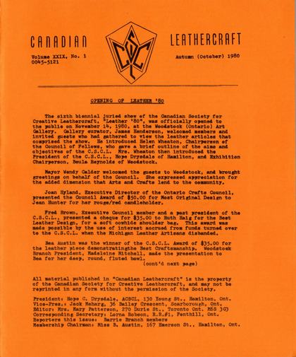 Autumn 1980 · Volume 29, No. 1 — cover of the original newsletter