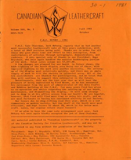 Fall 1981 · Volume 30, No. 1 — cover of the original newsletter