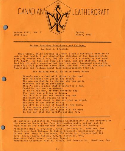 Spring 1981 · Volume 29, No. 3 — cover of the original newsletter