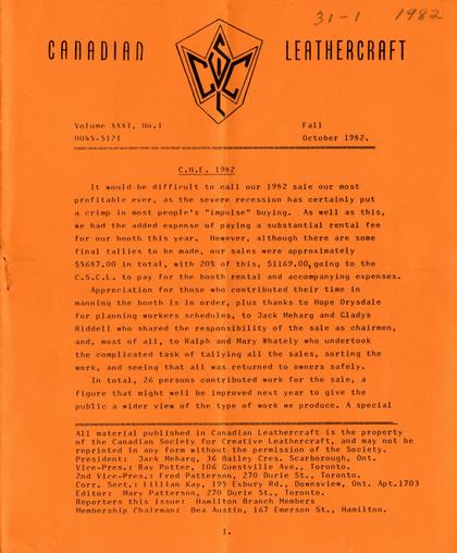 Fall 1982 · Volume 31, No. 1 — cover of the original newsletter