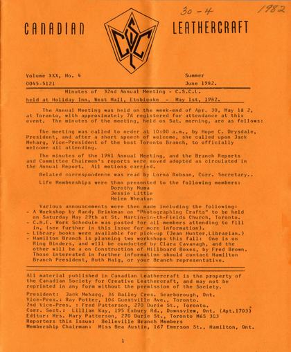 Summer 1982 · Volume 30, No. 4 — cover of the original newsletter