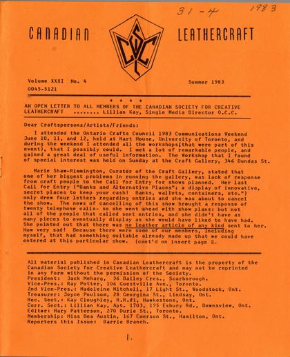 Summer 1983 · Volume 31, No. 4 — cover of the original newsletter