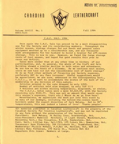 Fall 1984 · Volume 33, No. 1 — cover of the original newsletter
