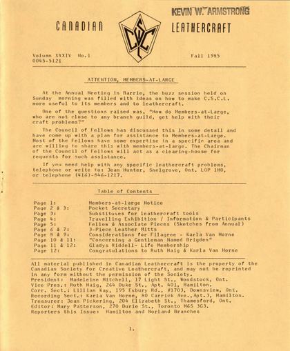 Fall 1985 · Volume 34, No. 1 — cover of the original newsletter