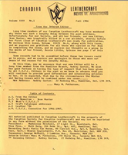 Fall 1986 · Volume 35, No. 1 — cover of the original newsletter