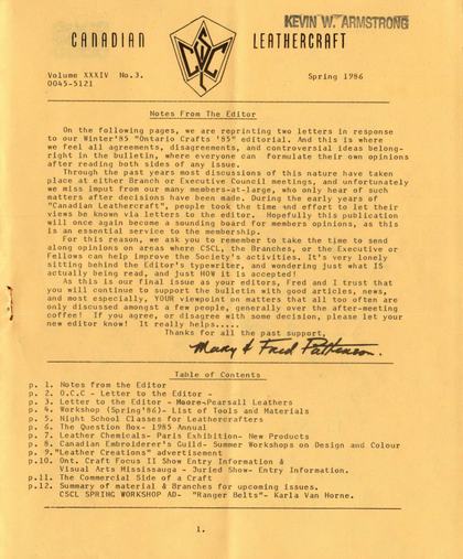 Spring 1986 · Volume 34, No. 3 — cover of the original newsletter