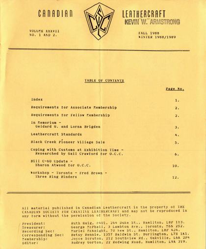 Fall 1988 · Volume 37, Nos. 1 and 2 — cover of the original newsletter