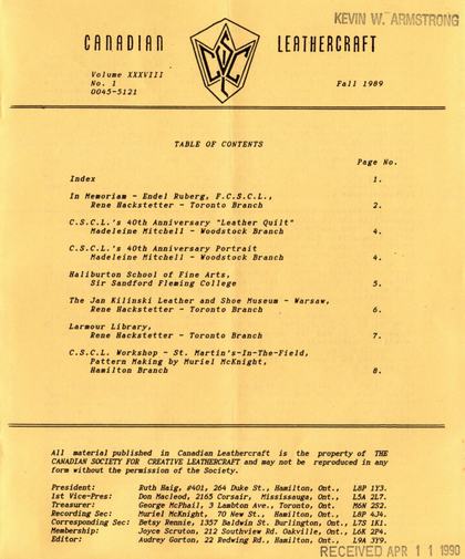 Fall 1989 · Volume 38, No. 1 — cover of the original newsletter