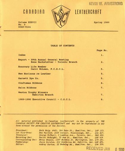 Spring 1989 · Volume 37, No. 3 — cover of the original newsletter