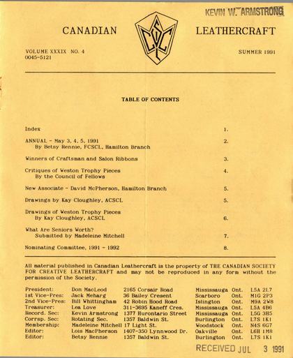 Summer 1991 · Volume 39, No. 4 — cover of the original newsletter