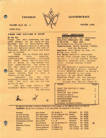 Winter 1995–96 · Volume 44, No. 2 — cover of the original newsletter