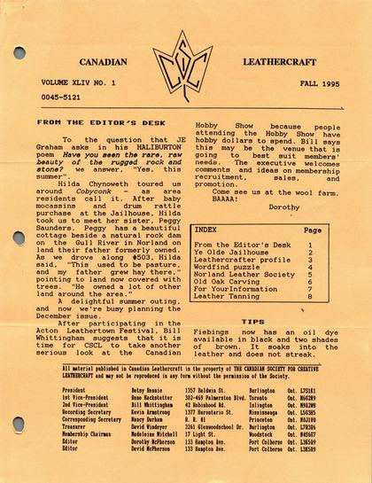 Fall 1995 · Volume 44, No. 1 — cover of the original newsletter