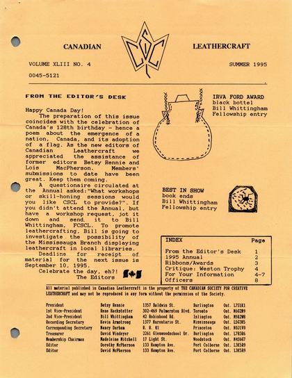 Summer 1995 · Volume 43, No. 4 — cover of the original newsletter