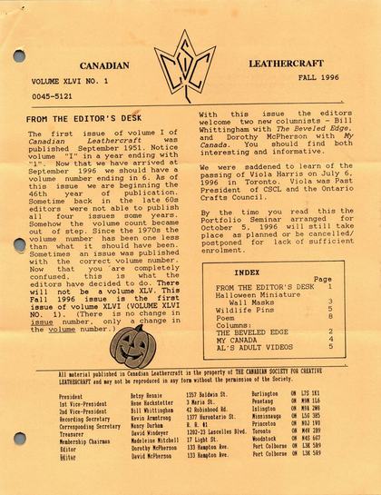 Fall 1996 · Volume 46, No. 1 — cover of the original newsletter