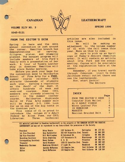 Spring 1996 · Volume 44, No. 3 — cover of the original newsletter