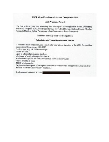 Virtual Leatherwork Annual Competition, 2023 — first page of the original PDF