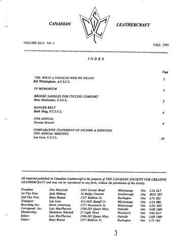 Canadian Leathercraft – Fall 1993 – Newsletter by CSCL — lead photograph