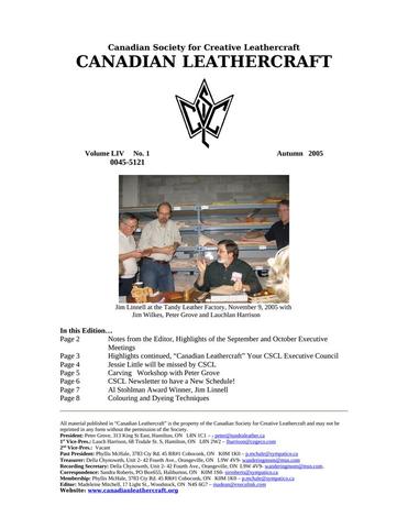 Canadian Leathercraft – Fall 2005 – Newsletter by CSCL — lead photograph