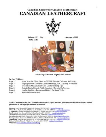 Canadian Leathercraft – Fall 2007 – Newsletter by CSCL — lead photograph
