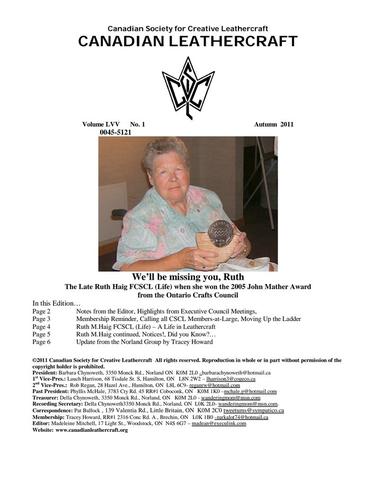 Canadian Leathercraft – Fall 2011 – Newsletter by CSCL — lead photograph