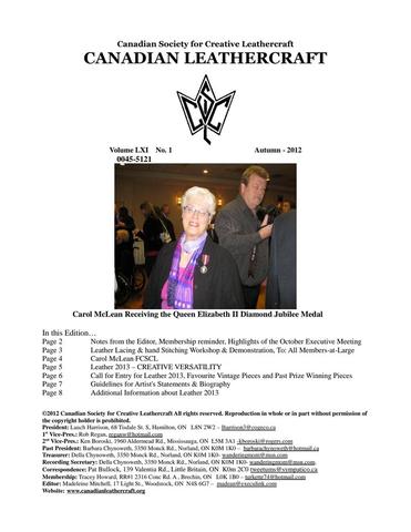 Canadian Leathercraft – Fall 2012 – Newsletter by CSCL — lead photograph