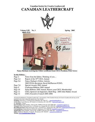 Canadian Leathercraft – Spring 2005 – Newsletter by CSCL — lead photograph