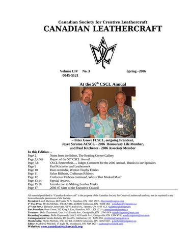 Canadian Leathercraft – Spring 2006 – Newsletter by CSCL — lead photograph