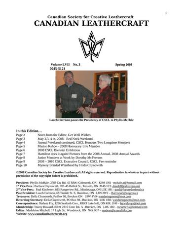 Canadian Leathercraft – Spring 2008 – Newsletter by CSCL — lead photograph