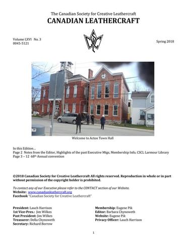 Canadian Leathercraft – Spring 2018 – Newsletter by CSCL — lead photograph