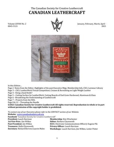 Canadian Leathercrafter – January, February, March, April – 2021 – Newsletter by CSCL — lead photograph