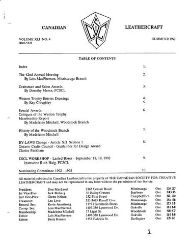 Canadian Leathercraft – Summer 1992 – Newsletter by CSCL — lead photograph