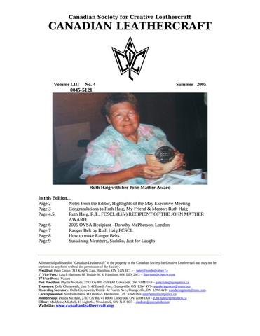 Canadian Leathercraft – Summer 2005 – Newsletter by CSCL — lead photograph