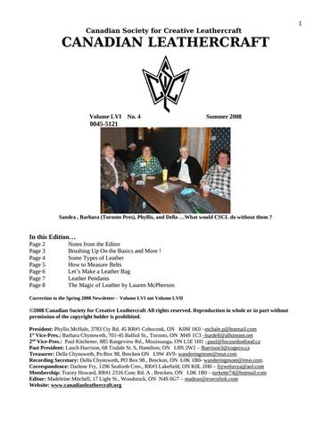 Canadian Leathercraft – Summer 2008 – Newsletter by CSCL — lead photograph