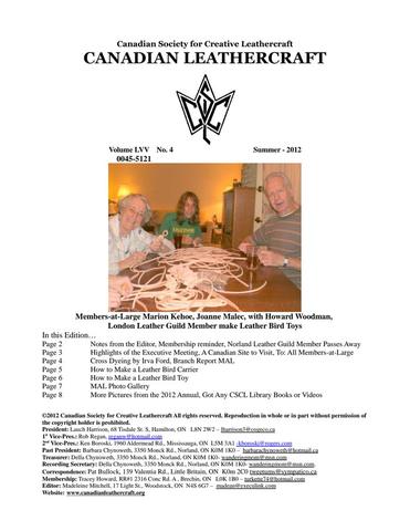 Canadian Leathercraft – Summer 2012 – Newsletter by CSCL — lead photograph