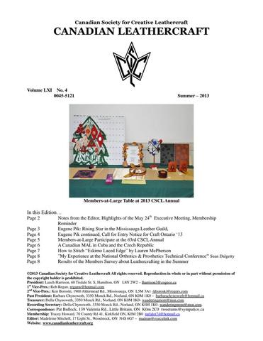 Canadian Leathercraft – Summer 2013 – Newsletter by CSCL — lead photograph