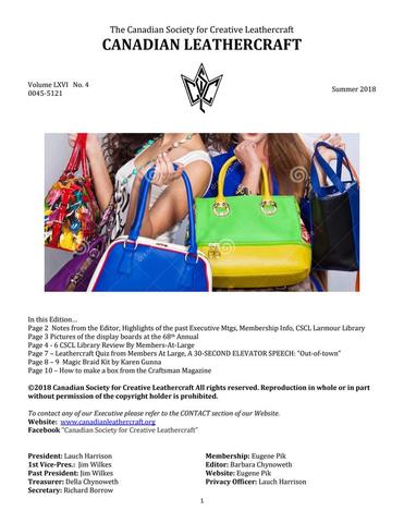 Canadian Leathercraft – Summer 2018 – Newsletter by CSCL — lead photograph