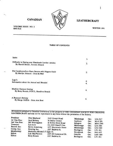 Canadian Leathercraft – Winter 1991 – Newsletter by CSCL — lead photograph