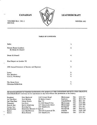 Canadian Leathercraft – Winter 1992 – Newsletter by CSCL — lead photograph