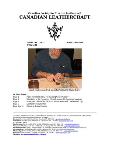 Canadian Leathercraft – Winter 2005-2006 – Newsletter by CSCL — lead photograph