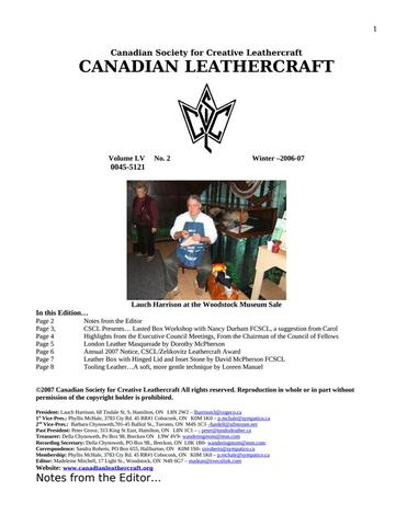 Canadian Leathercraft – Winter 2006-2007 – Newsletter by CSCL — lead photograph