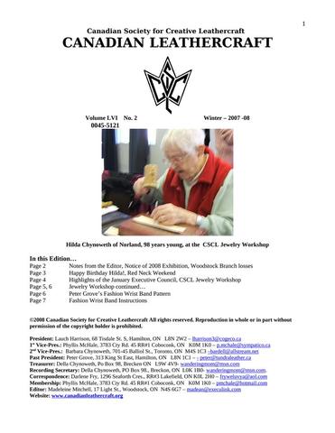 Canadian Leathercraft – Winter 2007-2008 – Newsletter by CSCL — lead photograph